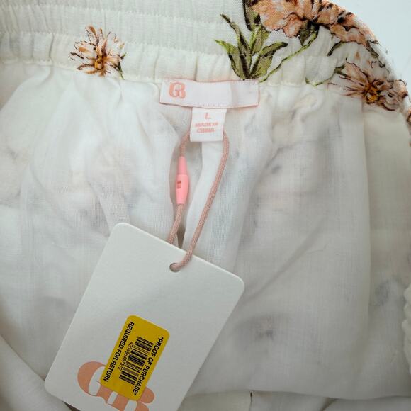 GB Floral Cuffed Lined Linen Blend Feminine Shorts Pockets New Womens Large - Picture 9 of 9